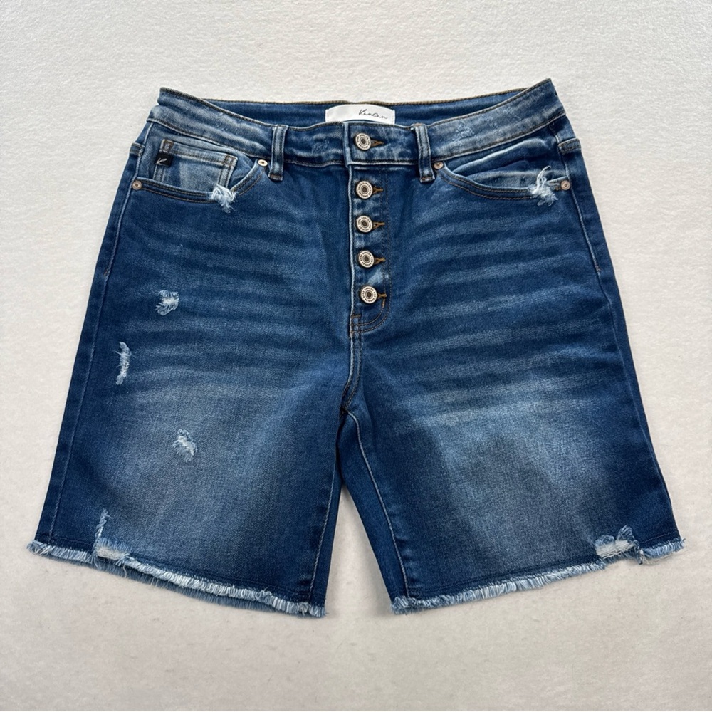 KanCan Dark Blue Distressed Denim Bermuda Shorts